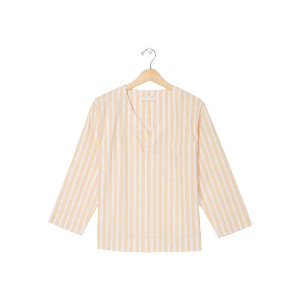 NWT Club Monaco Women's Easy Popover Stripped Shirt Size XS in Tan/Honey $140